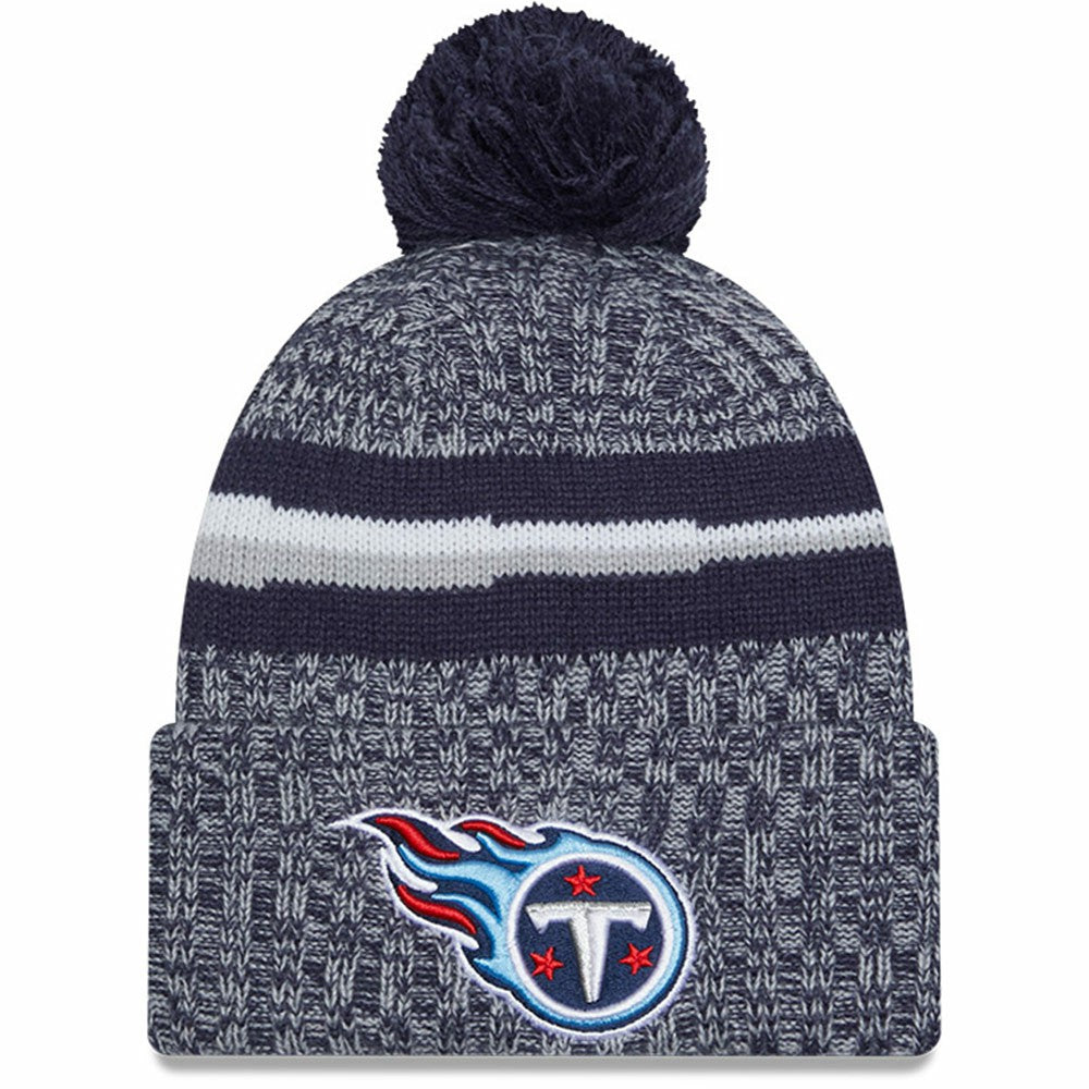 Tennessee Titans New Era 2023 Sideline Cuffed Knit Hat With Pom - Navy for sale