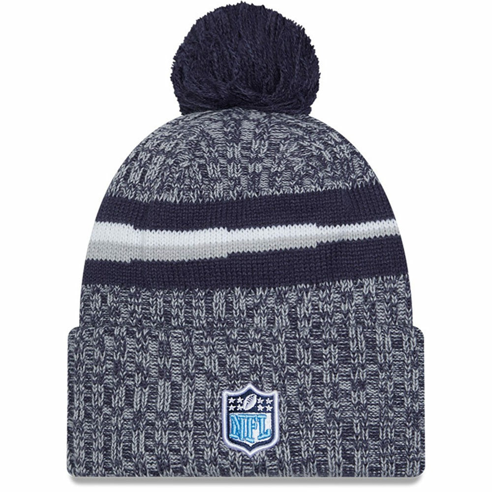 Tennessee Titans New Era 2023 Sideline Cuffed Knit Hat With Pom - Navy for sale