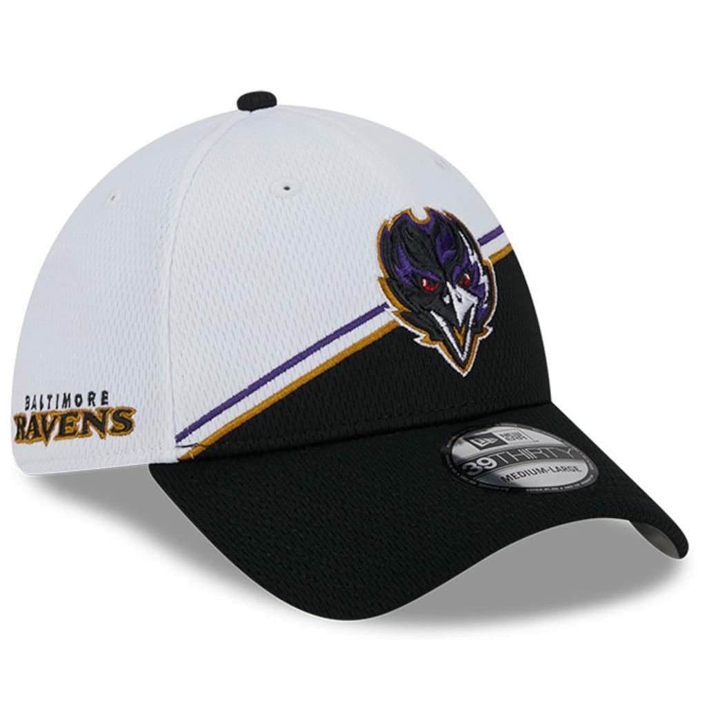 Baltimore Ravens New Era 2023 Sideline 39THIRTY Flex Hat - White/Black cheap