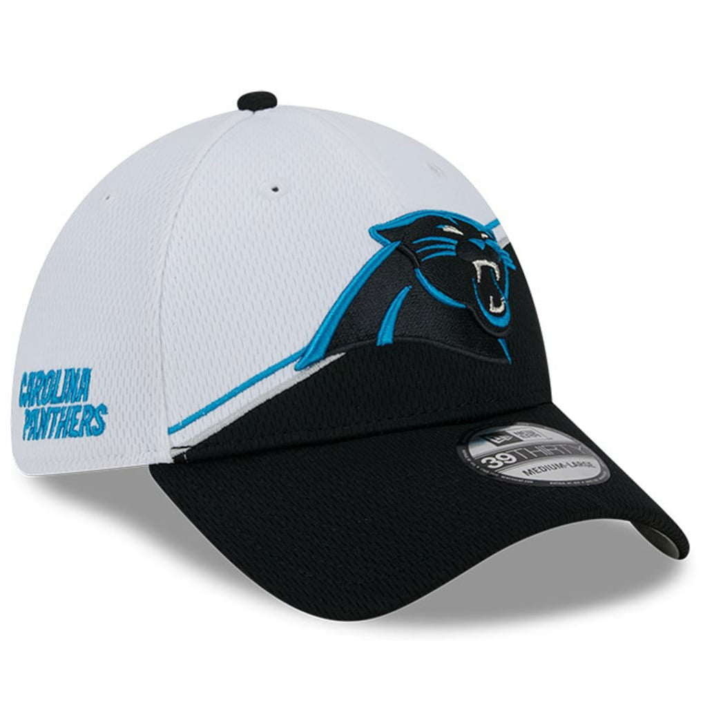 Carolina Panthers New Era 2023 Sideline 39THIRTY Flex Hat - White/Black cheap