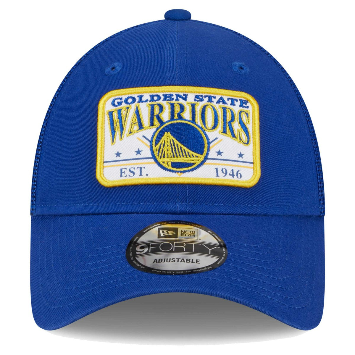 Golden State Warriors Plate Oversized Patch Trucker 9FORTY Adjustable Hat sale - Royal outlet