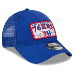Philadelphia 76ers Plate Oversized Patch Trucker 9FORTY Adjustable Hat - Royal discount