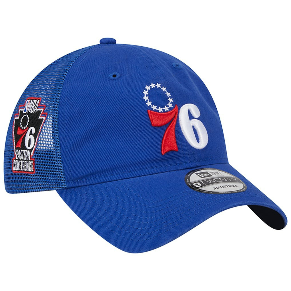 Philadelphia 76ers Distinct Side Patch Trucker 9TWENTY Adjustable Hat - Royal sale