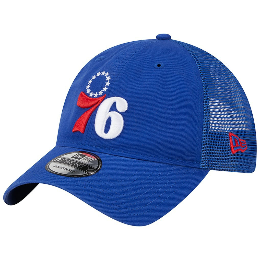 Philadelphia 76ers Distinct Side Patch Trucker 9TWENTY Adjustable Hat - Royal sale