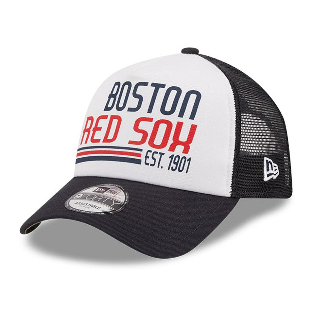 Boston Red Sox Stacked A-Frame Trucker 9FORTY Adjustable Hat White/Navy