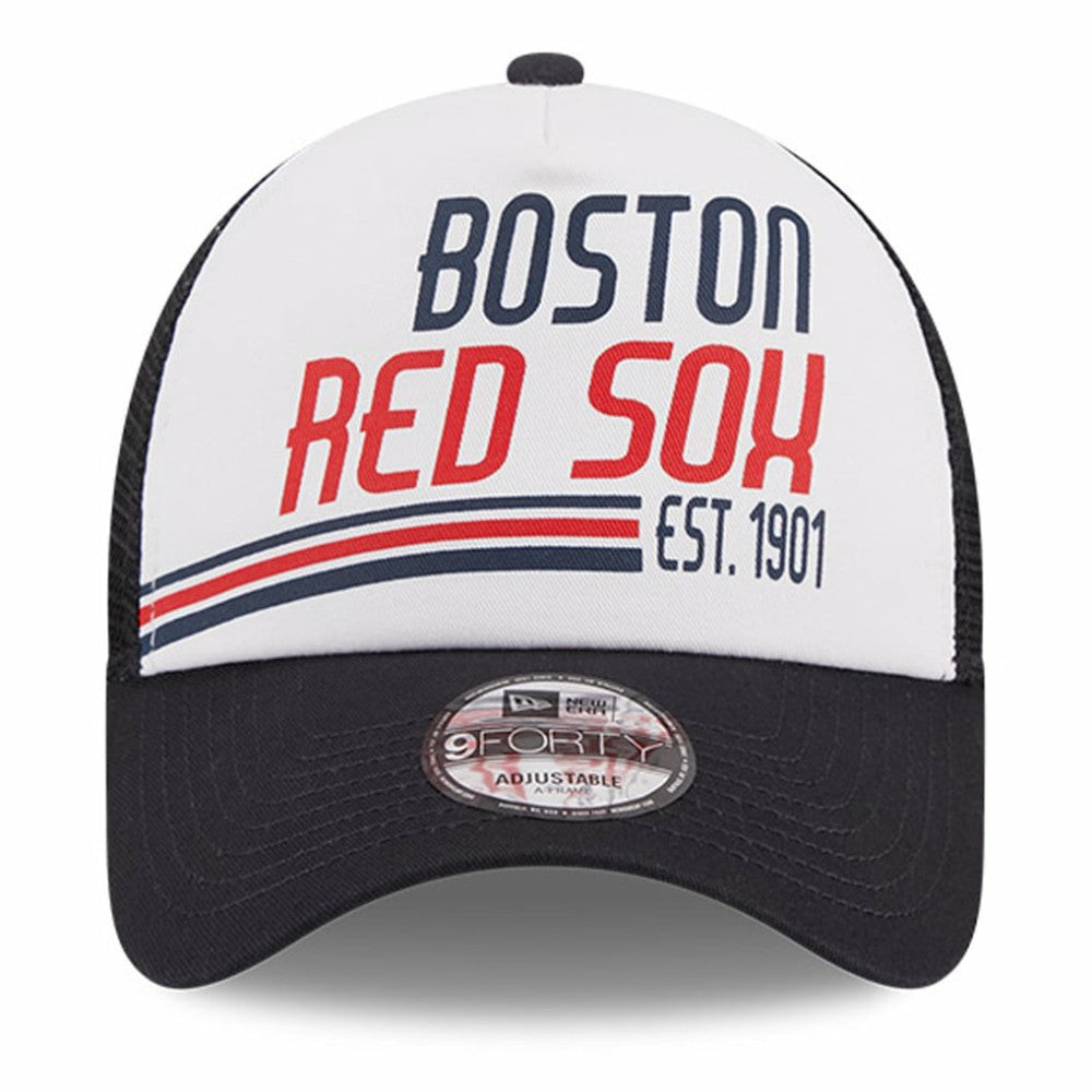 Boston Red Sox Stacked A-Frame Trucker 9FORTY Adjustable Hat White/Navy