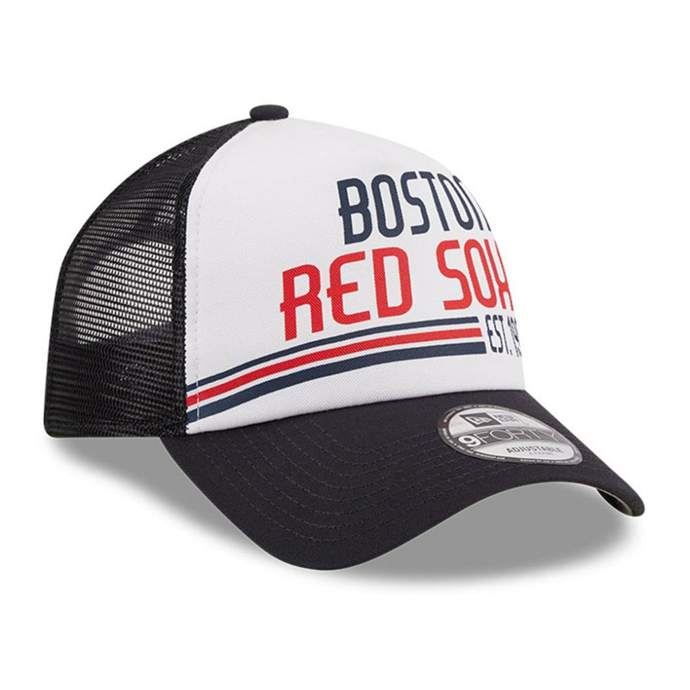Boston Red Sox Stacked A-Frame Trucker 9FORTY Adjustable Hat White/Navy