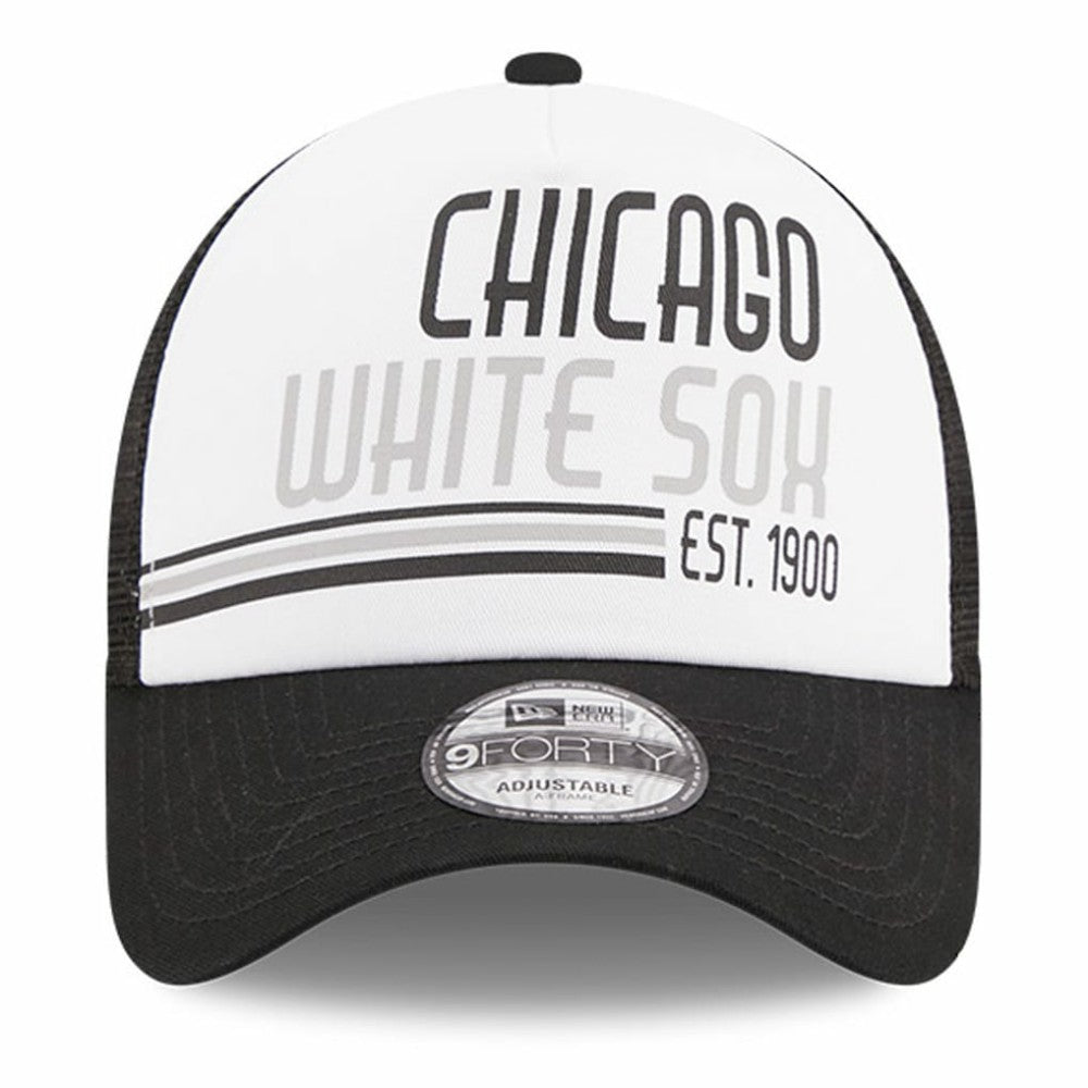 Chicago White Sox Stacked A-Frame Trucker 9FORTY Adjustable Hat White/Black