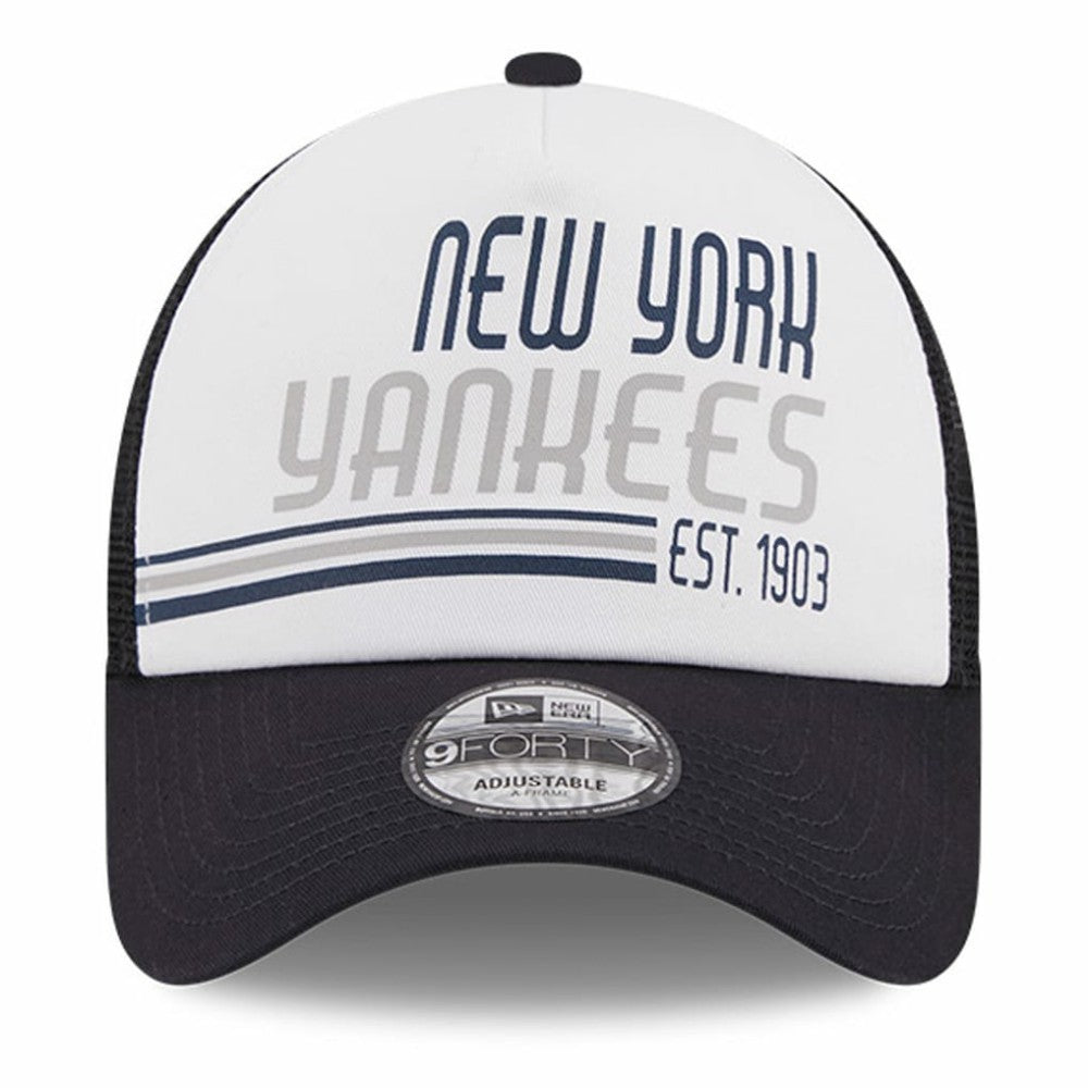 New York Yankees Stacked A-Frame Trucker 9FORTY Adjustable Hat White/Navy