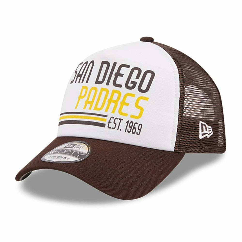 San Diego Padres Stacked A-Frame Trucker 9FORTY Adjustable Hat White/Brown