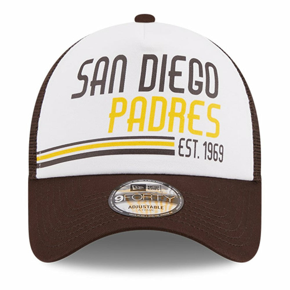 San Diego Padres Stacked A-Frame Trucker 9FORTY Adjustable Hat White/Brown