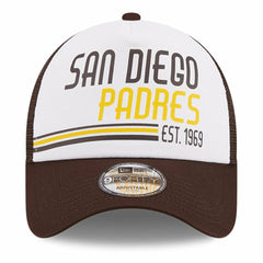 San Diego Padres Stacked A-Frame Trucker 9FORTY Adjustable Hat White/Brown