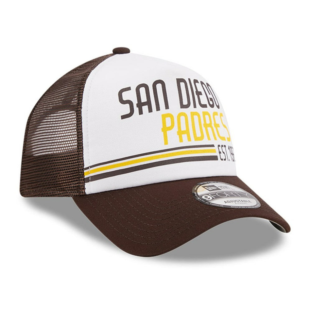San Diego Padres Stacked A-Frame Trucker 9FORTY Adjustable Hat White/Brown