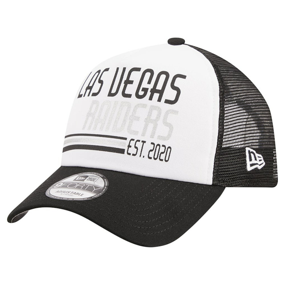 Las Vegas Raiders New Era Stacked A-Frame Trucker 9FORTY Adjustable Hat - White/Black for sale