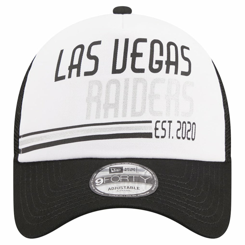 Las Vegas Raiders New Era Stacked A-Frame Trucker 9FORTY Adjustable Hat - White/Black for sale
