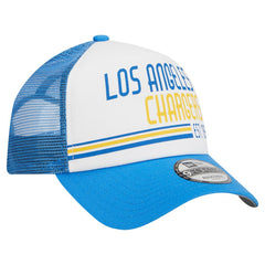Los Angeles Chargers New Era Stacked A-Frame Trucker 9FORTY Adjustable Hat - White/Powder Blue cheap