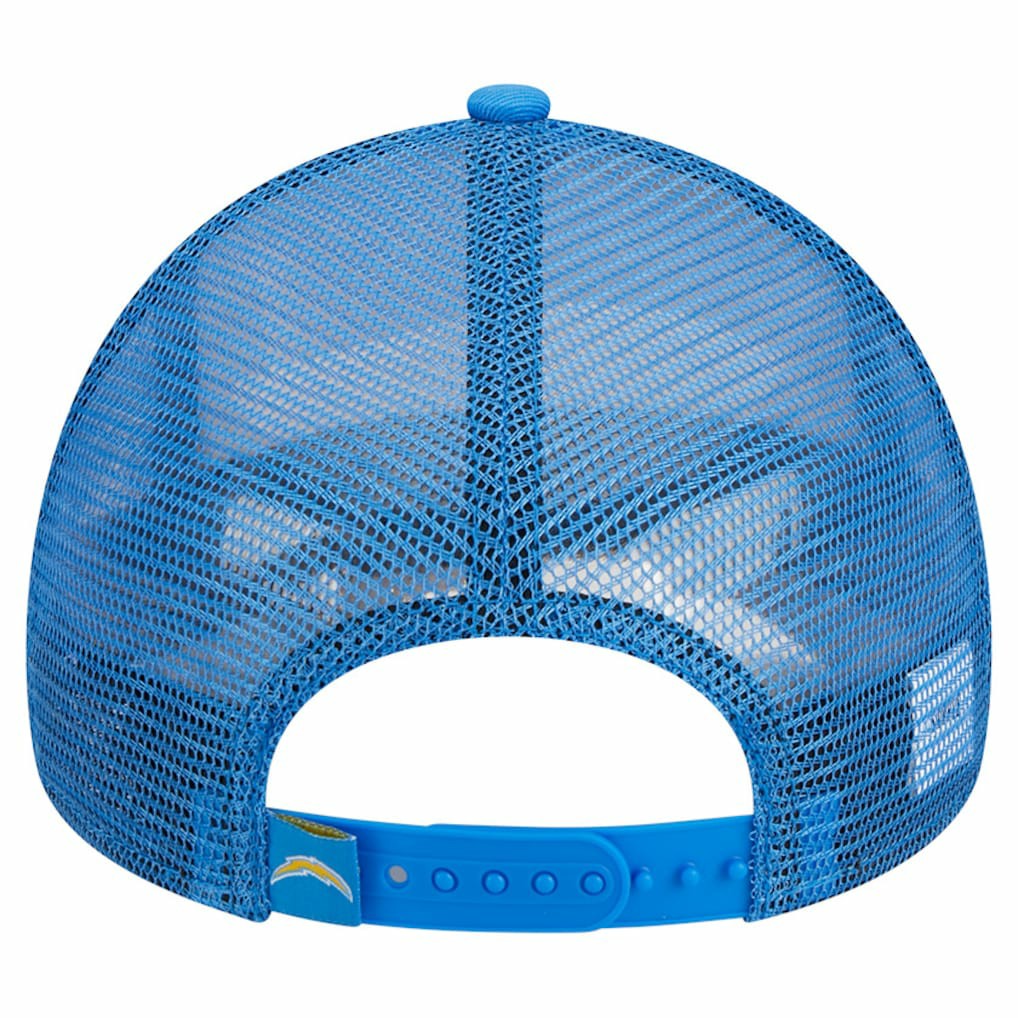Los Angeles Chargers New Era Stacked A-Frame Trucker 9FORTY Adjustable Hat - White/Powder Blue cheap