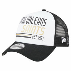 New Orleans Saints New Era Stacked A-Frame Trucker 9FORTY Adjustable Hat - White/Black for sale
