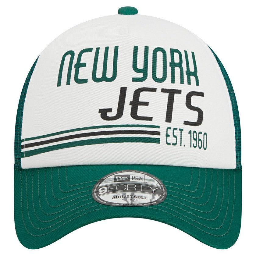 New York Jets New Era Stacked A-Frame Trucker 9FORTY Adjustable Hat - White/Green cheap