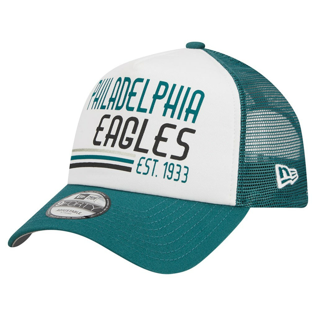 Philadelphia Eagles New Era Stacked A-Frame Trucker 9FORTY Adjustable Hat - White/Midnight Green outlet