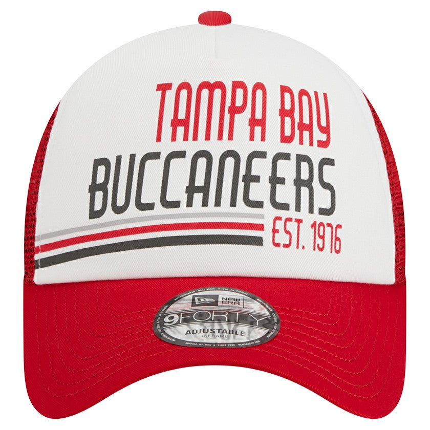 Tampa Bay Buccaneers New Era Stacked A-Frame Trucker 9FORTY Adjustable Hat - White/Red cheap