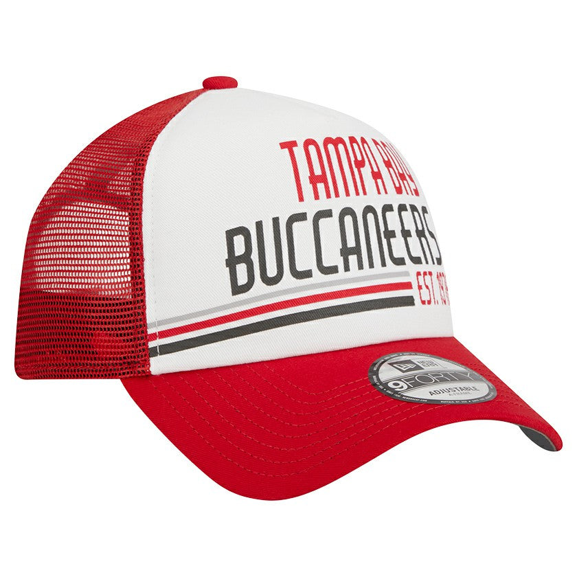 Tampa Bay Buccaneers New Era Stacked A-Frame Trucker 9FORTY Adjustable Hat - White/Red cheap