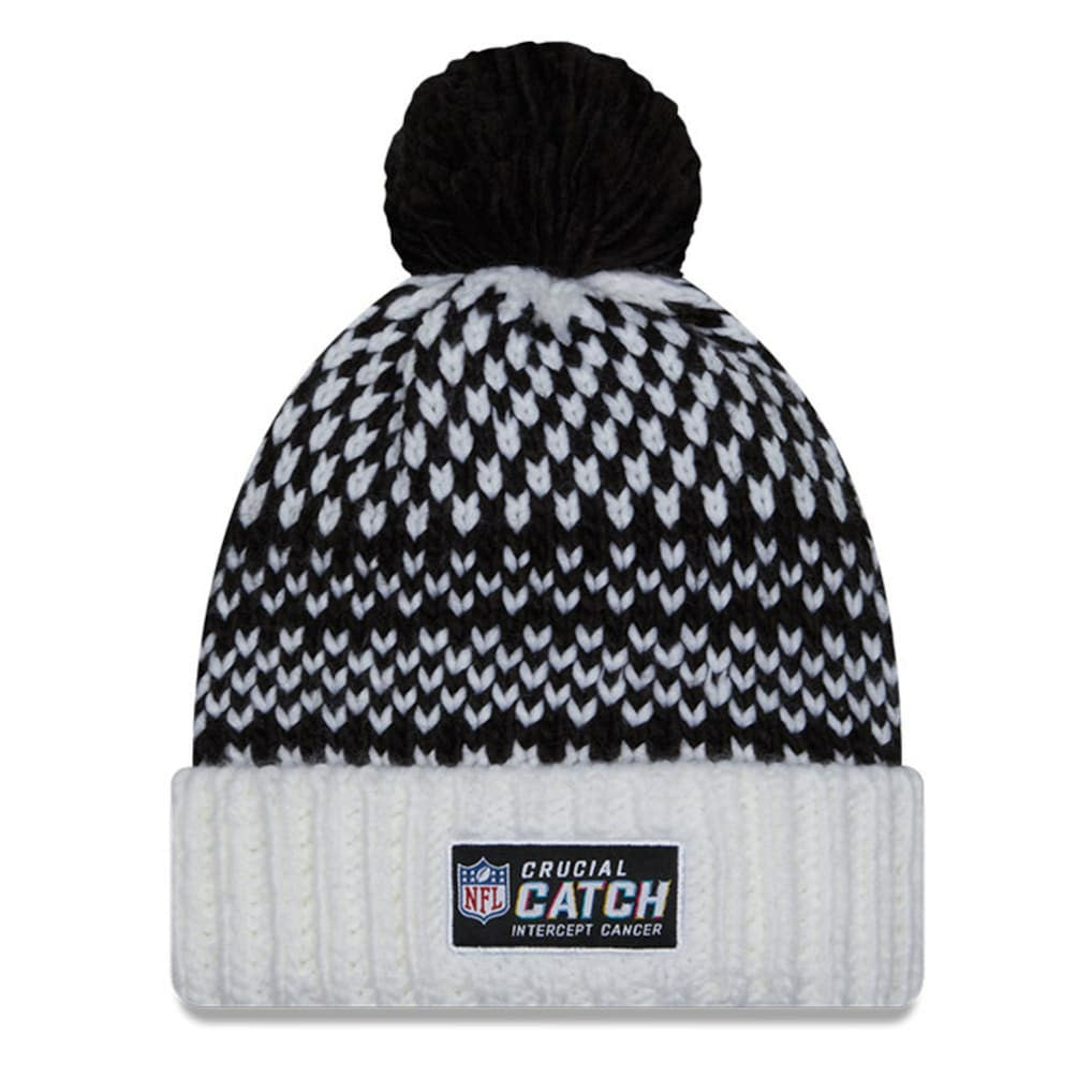 Cleveland Browns New Era Women's 2023 NFL Crucial Catch Cuffed Pom Knit Hat - Black/White cheap