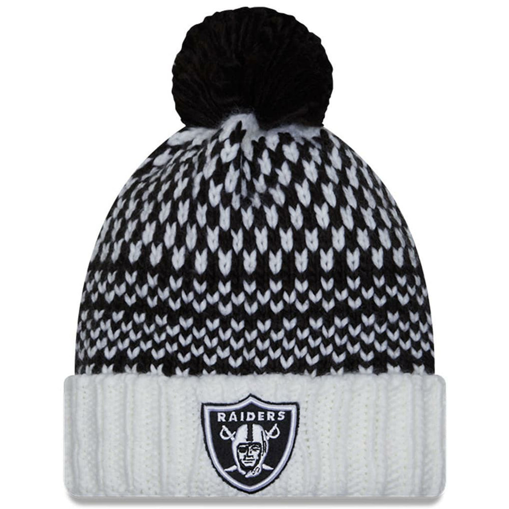 Las Vegas Raiders New Era Women's 2023 NFL Crucial Catch Cuffed Pom Knit Hat - Black/White cheap