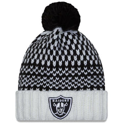 Las Vegas Raiders New Era Women's 2023 NFL Crucial Catch Cuffed Pom Knit Hat - Black/White cheap