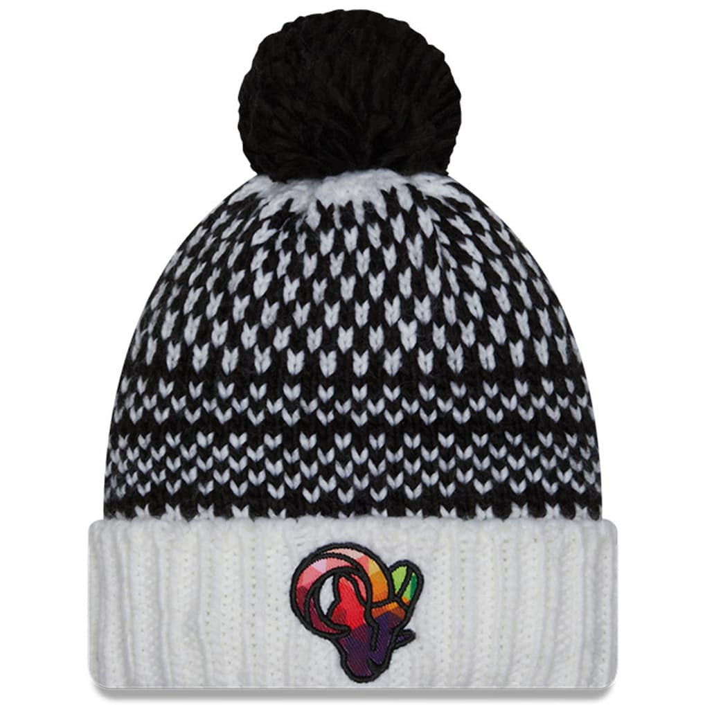 Los Angeles Rams New Era Women's 2023 NFL Crucial Catch Cuffed Pom Knit Hat - Black/White online