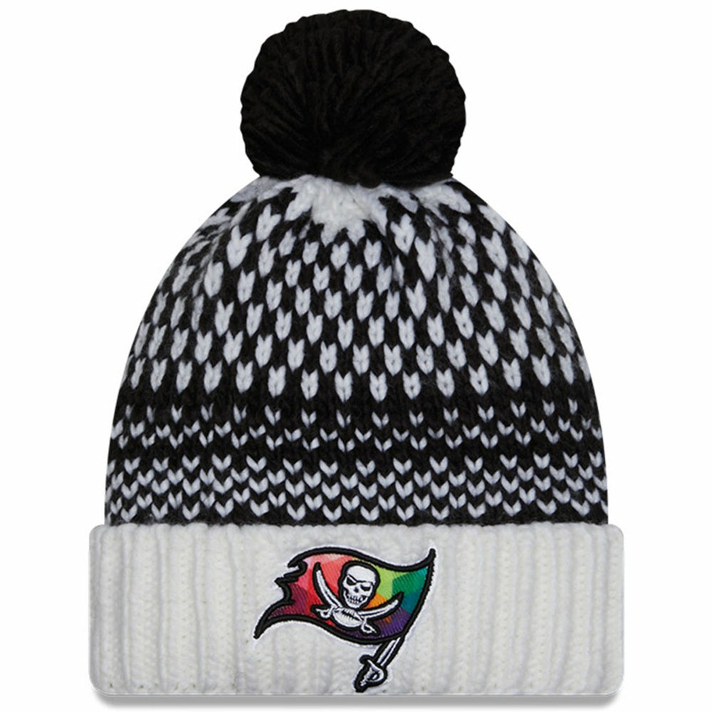 Tampa Bay Buccaneers New Era Women's 2023 NFL Crucial Catch Cuffed Pom Knit Hat - Black/White for sale