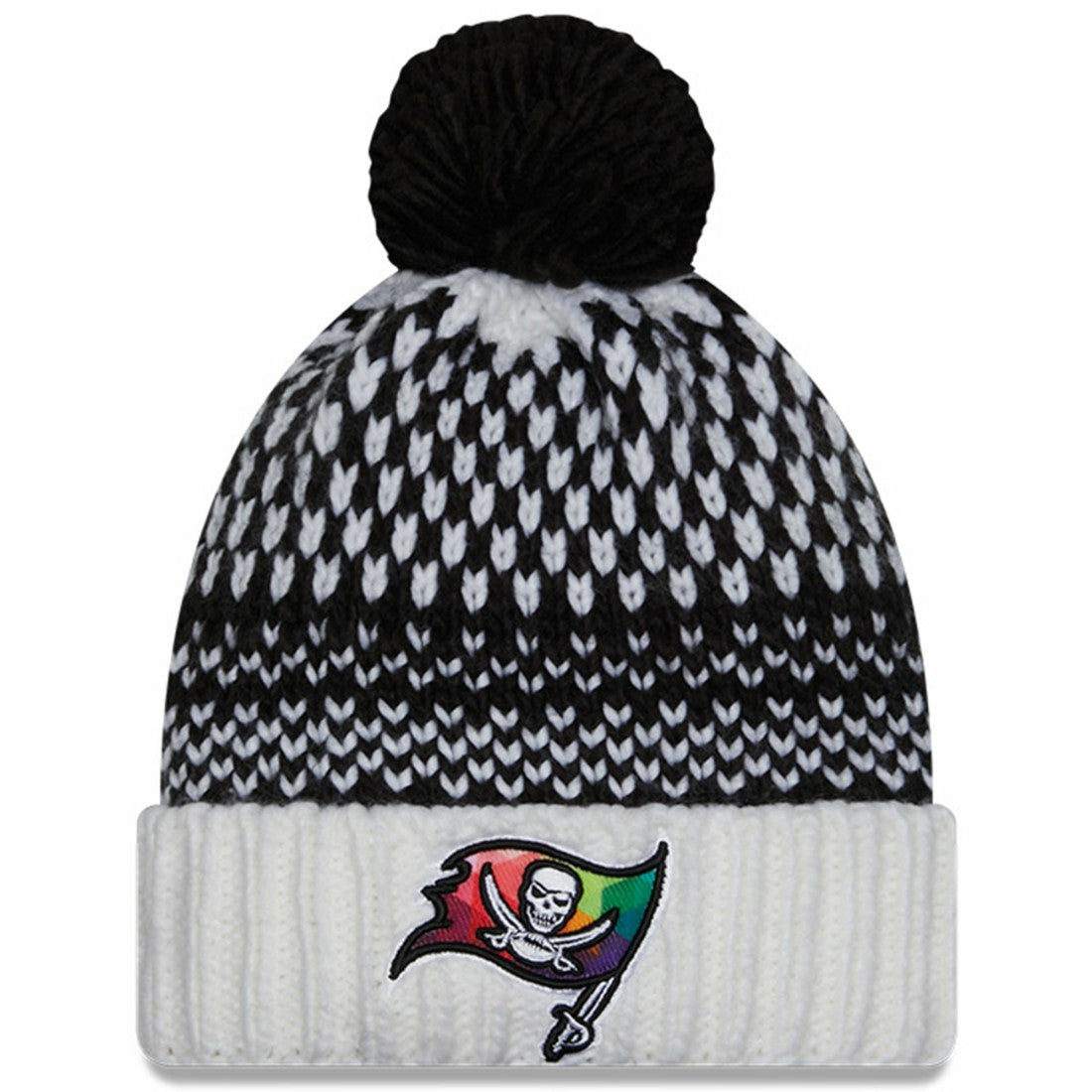 Tampa Bay Buccaneers New Era Women's 2023 NFL Crucial Catch Cuffed Pom Knit Hat - Black/White for sale