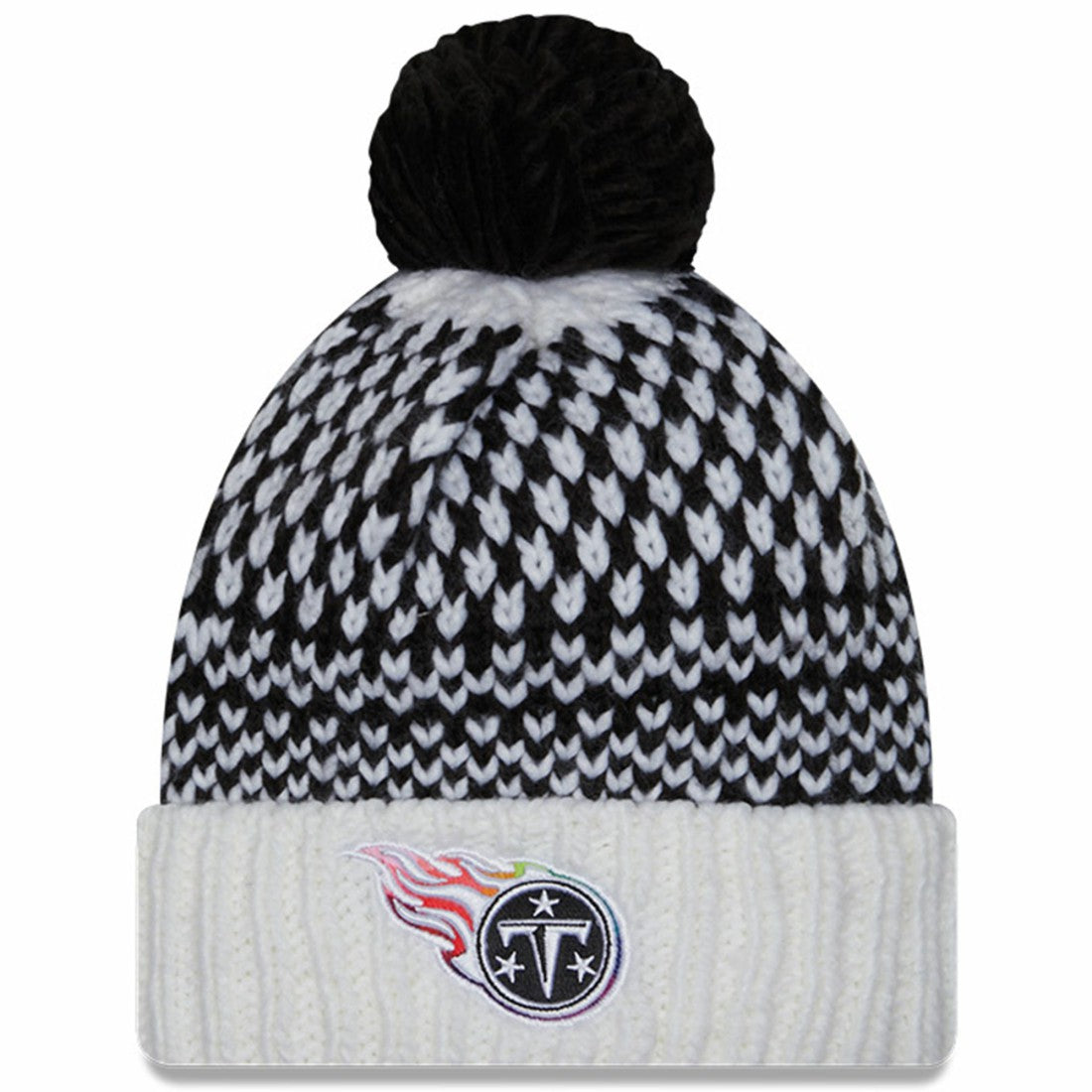 Tennessee Titans New Era Women's 2023 NFL Crucial Catch Cuffed Pom Knit Hat - Black/White for sale