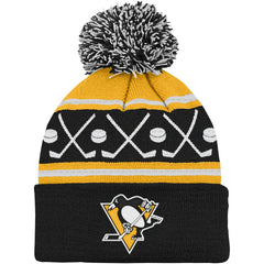 Pittsburgh Penguins Preschool Faceoff Cuffed Knit Hat with Pom - Black Hats