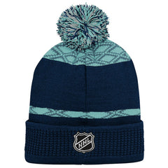 Seattle Kraken Youth Puck Cuffed Knit Hat with Pom - Deep Sea Blue Hats