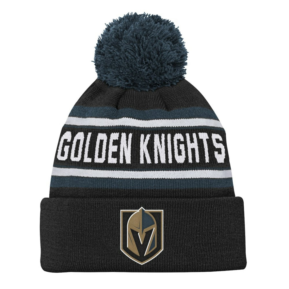 Vegas Golden Knights Youth Jacquard Cuffed Knit Hat with Pom - Black Hats