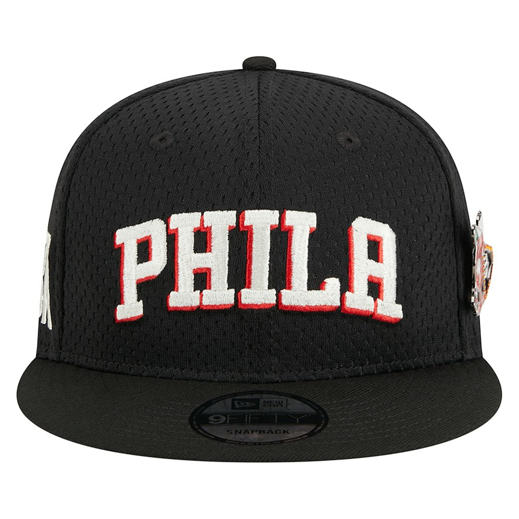 Philadelphia 76ers Post-Up Pin Mesh 9FIFTY Snapback Hat - Black sale