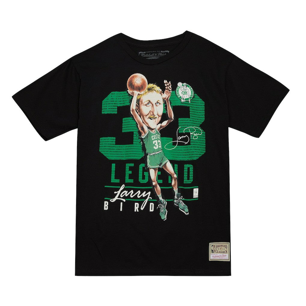 Larry Bird Boston Celtics Hardwood Classics Caricature T-Shirt - Black shop