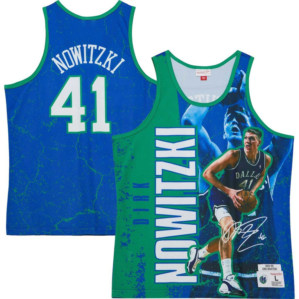 Dirk Nowitzki Dallas Mavericks Hardwood Classics Player Burst Tank Top sale - Blue online
