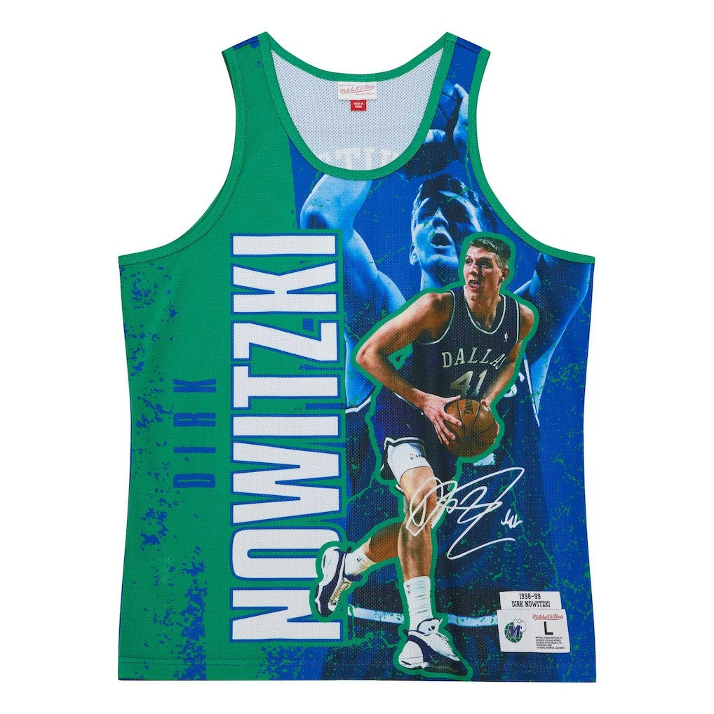 Dirk Nowitzki Dallas Mavericks Hardwood Classics Player Burst Tank Top sale - Blue online