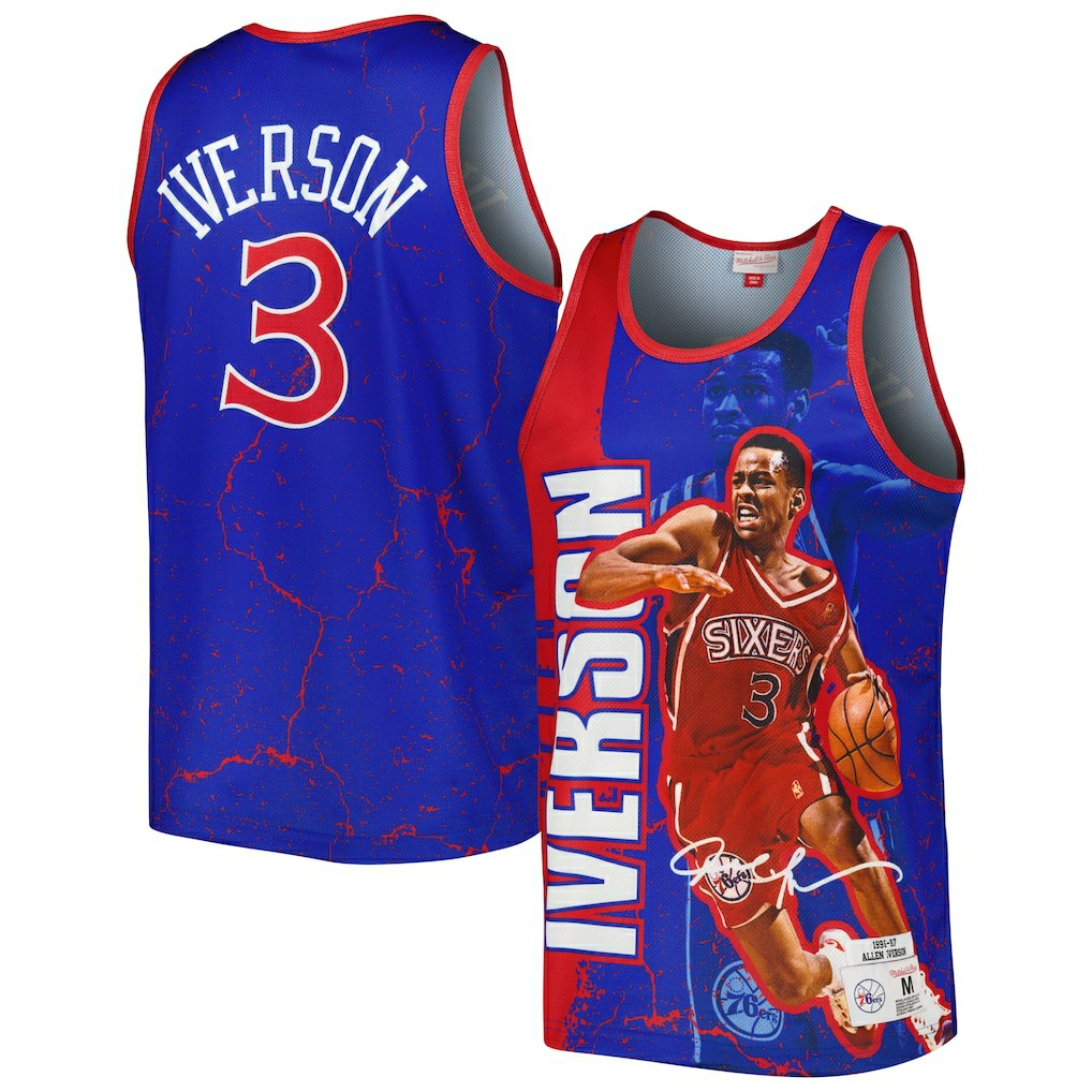 Allen Iverson Philadelphia 76ers 1996-97 Hardwood Classics Player Burst Tank Top - Royal online