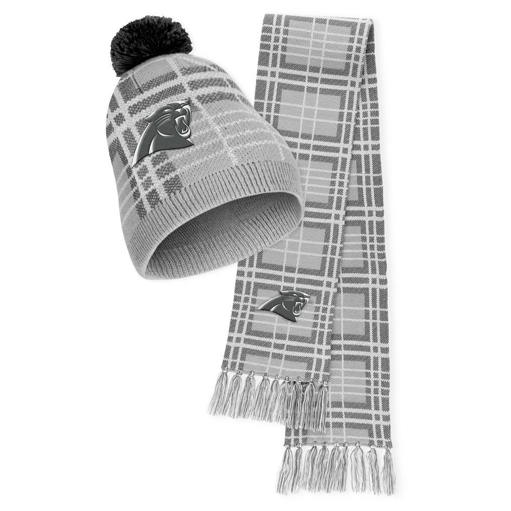 Carolina Panthers WEAR by Erin Andrews Women's Plaid Knit Hat with Pom & Scarf Set cheap