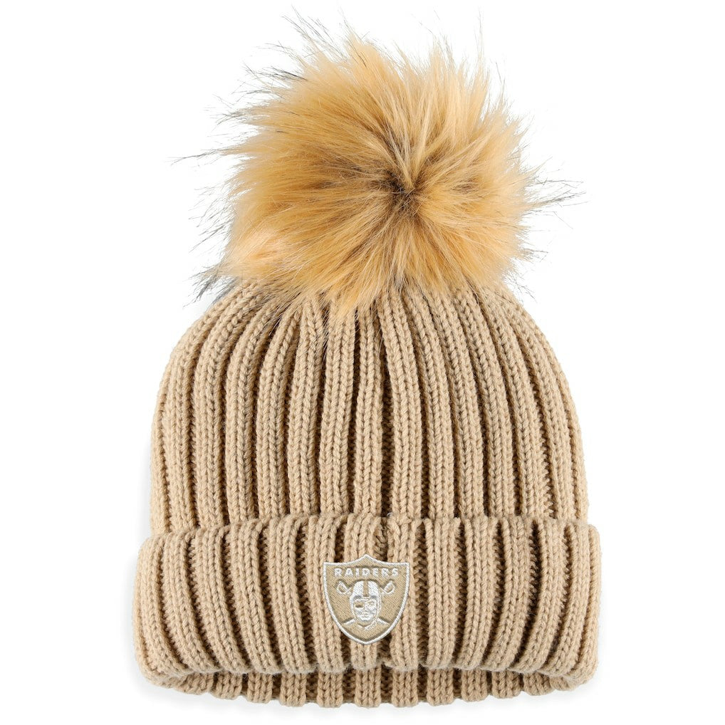 Las Vegas Raiders WEAR by Erin Andrews Women's Neutral Cuffed Knit Hat with Pom - Natural for sale