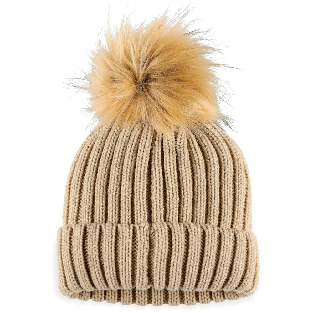 Las Vegas Raiders WEAR by Erin Andrews Women's Neutral Cuffed Knit Hat with Pom - Natural for sale