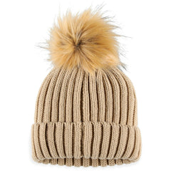 Las Vegas Raiders WEAR by Erin Andrews Women's Neutral Cuffed Knit Hat with Pom - Natural for sale