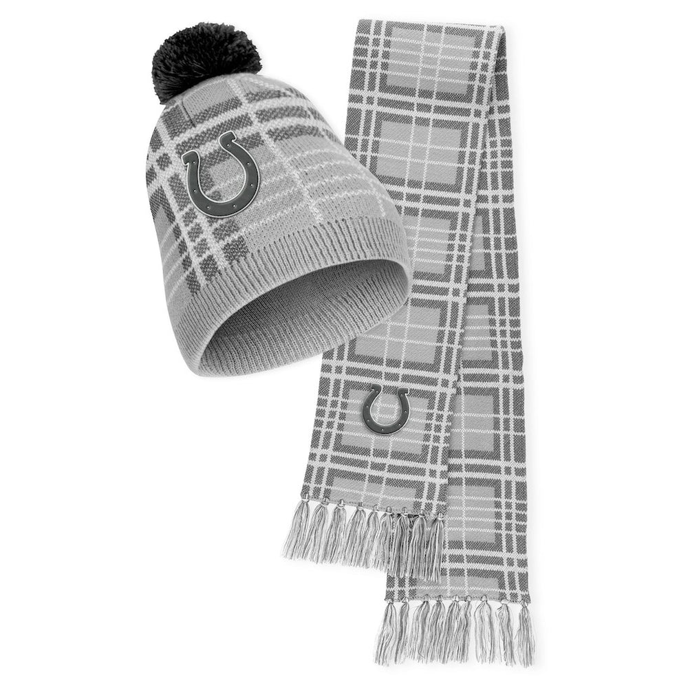 Indianapolis Colts WEAR by Erin Andrews Women's Plaid Knit Hat with Pom & Scarf Set sale