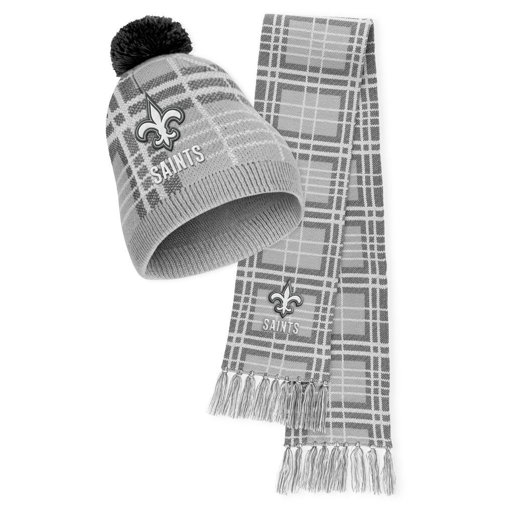 New Orleans Saints WEAR by Erin Andrews Women's Plaid Knit Hat with Pom & Scarf Set online