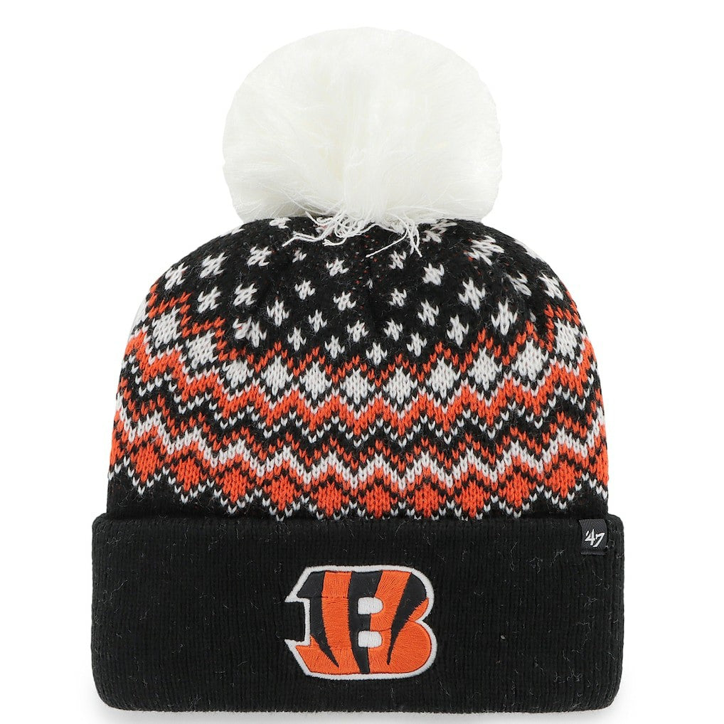 Cincinnati Bengals '47 Women's Elsa Cuffed Knit Hat with Pom - Black on sale
