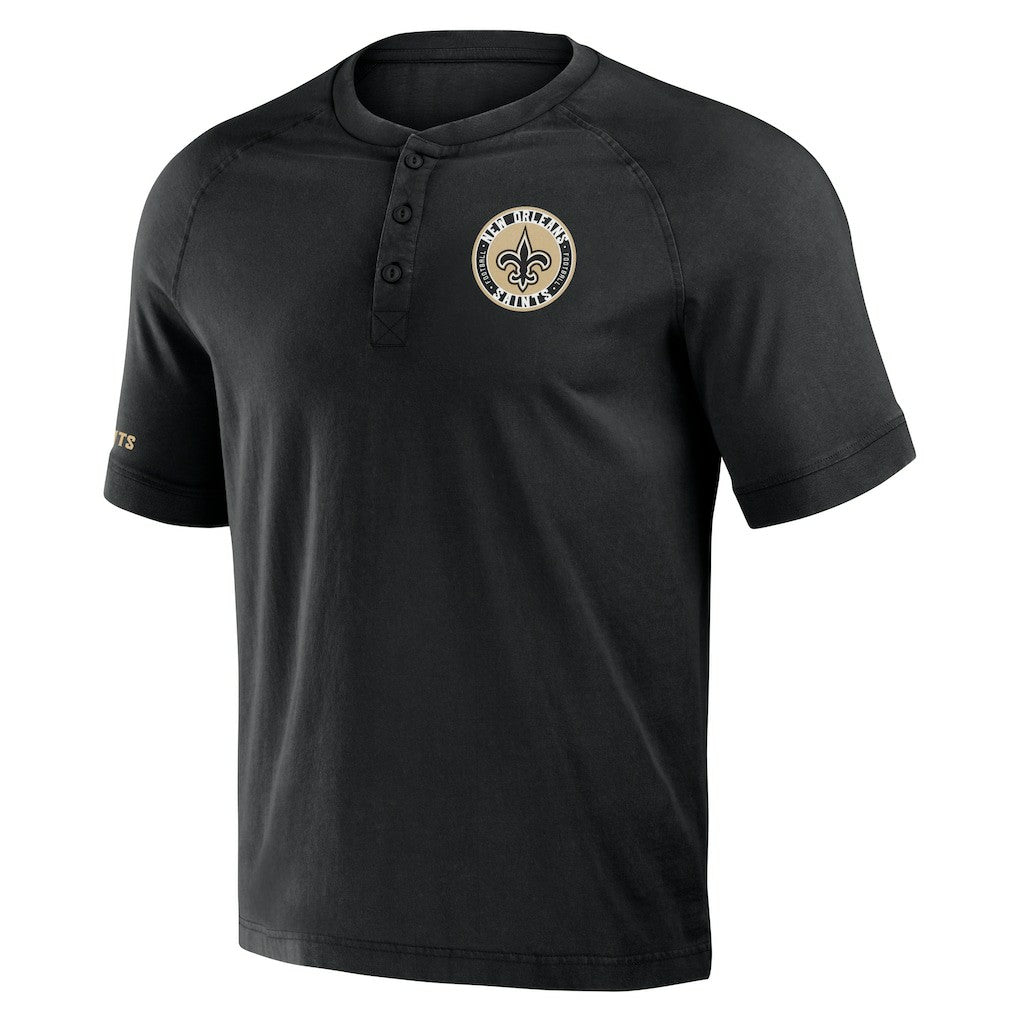 New Orleans Saints NFL x Darius Rucker Collection Washed Raglan Henley T-Shirt - Black for sale
