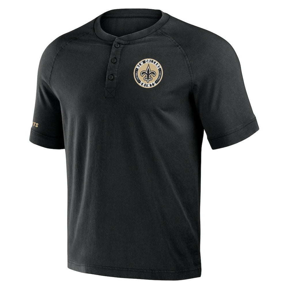 New Orleans Saints NFL x Darius Rucker Collection Washed Raglan Henley T-Shirt - Black for sale